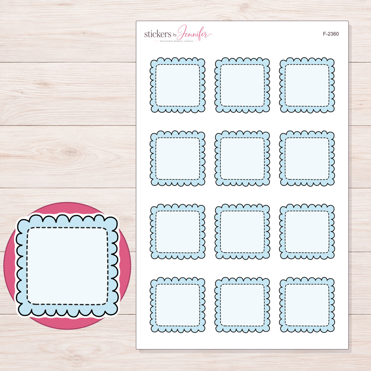 F-2360 planner sticker sheet with enlarged sticker detail
