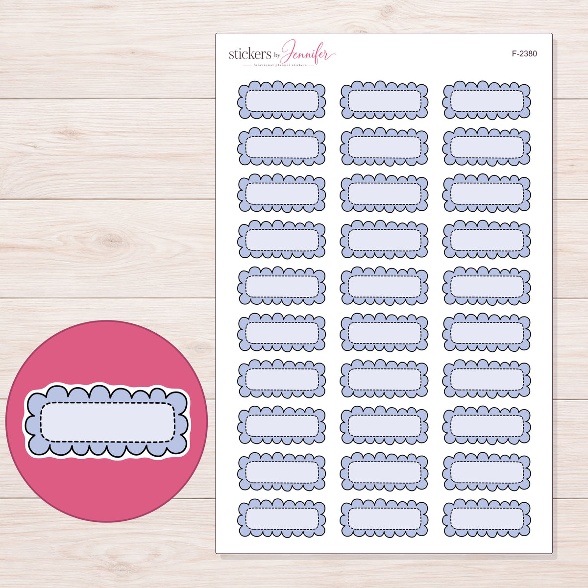 F-2380 planner sticker sheet with enlarged sticker detail