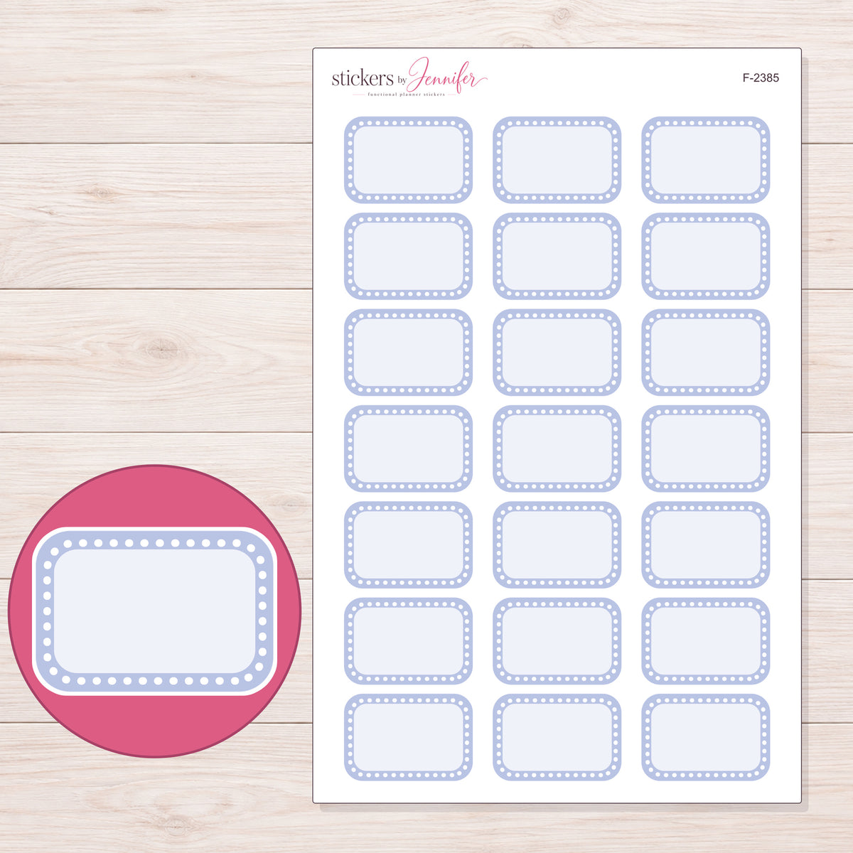 F-2385 planner sticker sheet with enlarged sticker detail