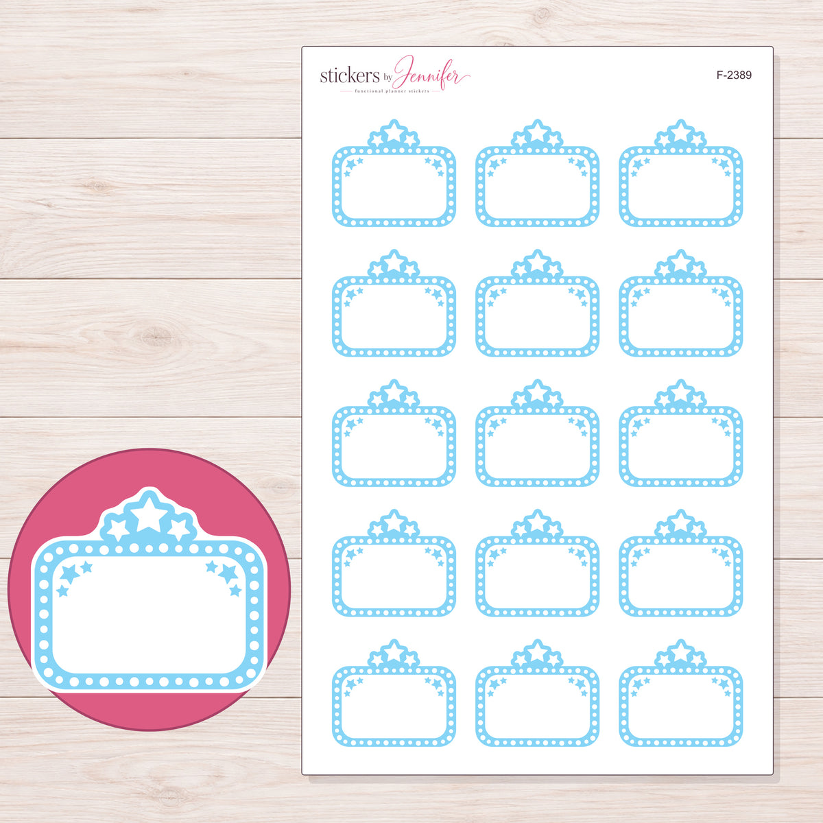 F-2389 planner sticker sheet with enlarged sticker detail