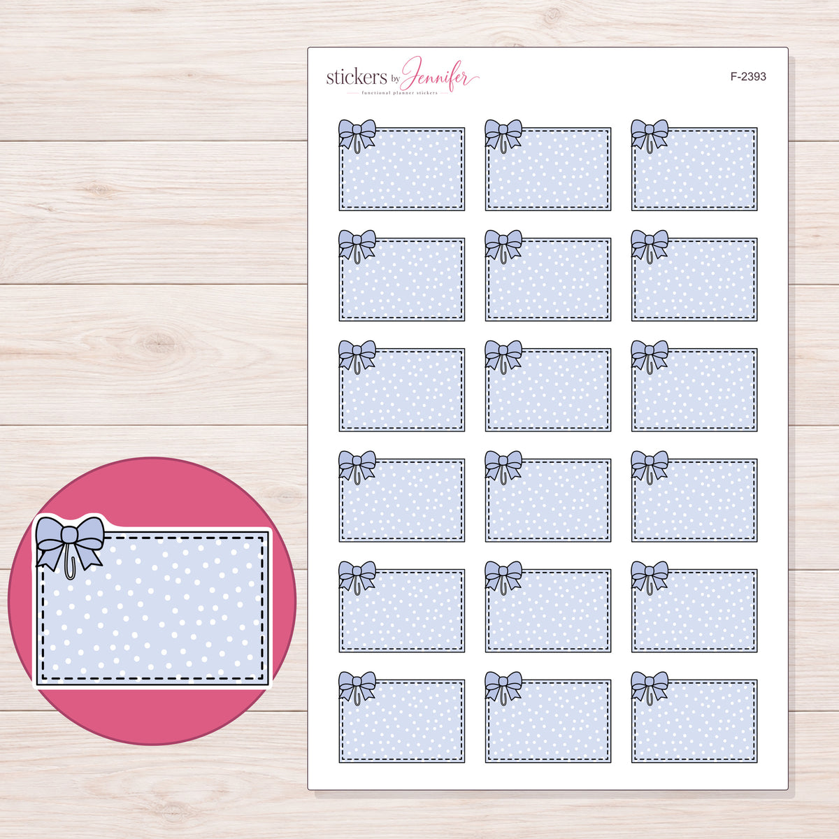 F-2393 planner sticker sheet with enlarged sticker detail