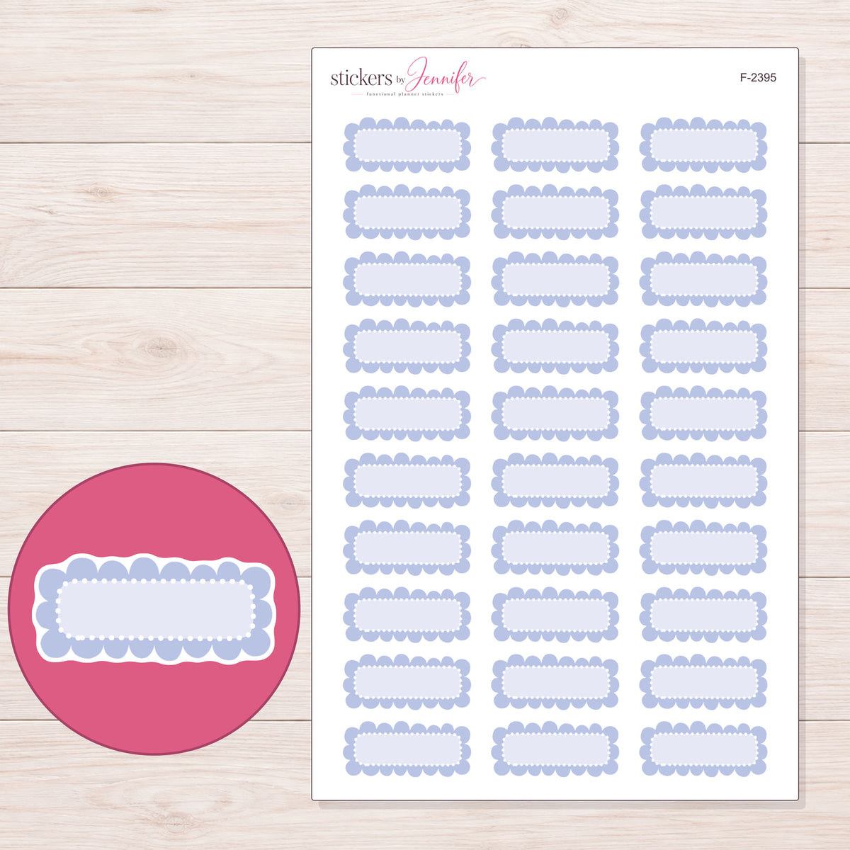 F-2395 planner sticker sheet with enlarged sticker detail