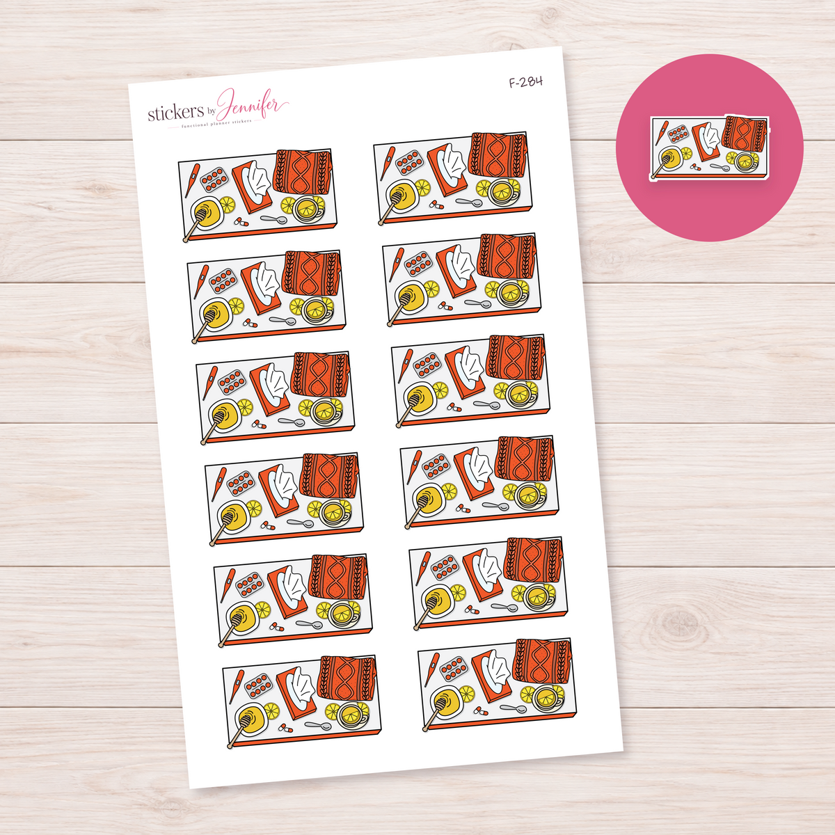 Orange Sick Day Flat Lay Planner Stickers | F-284