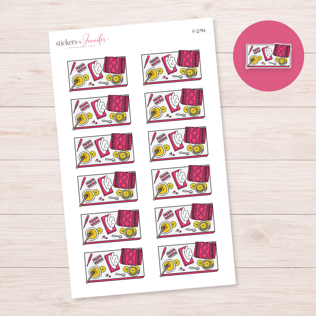 Pink Sick Day Flat Lay Planner Stickers | F-294