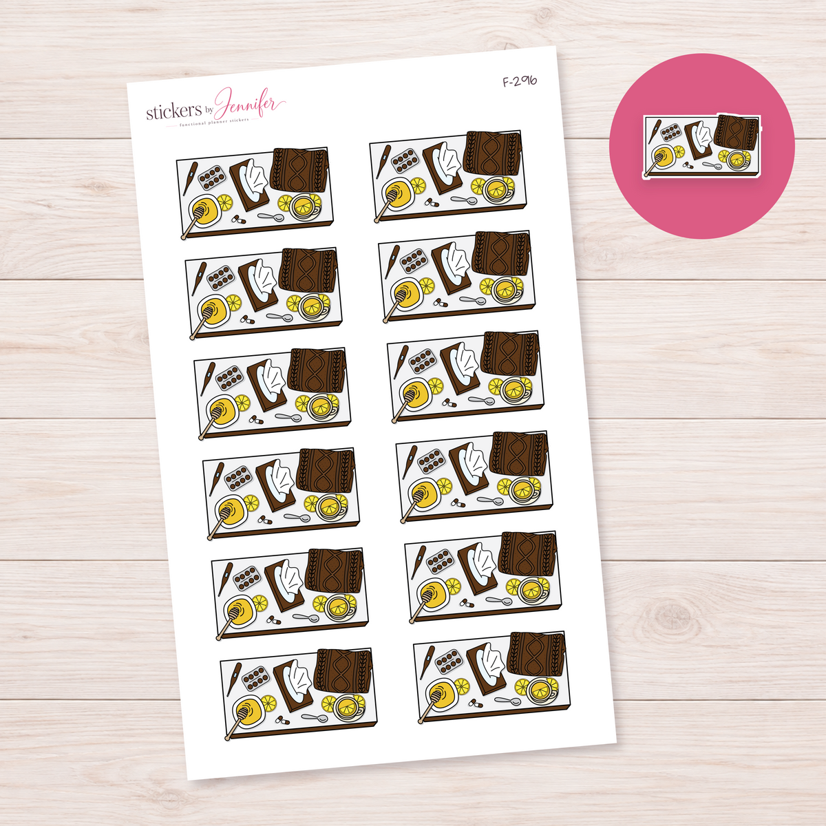 Dark Brown Sick Day Flat Lay Planner Stickers | F-296