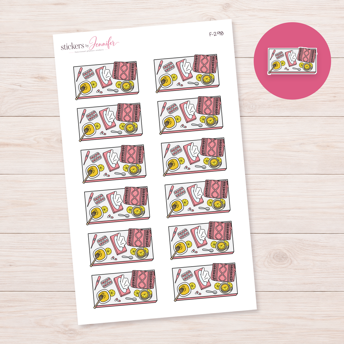 Pink Self-Care Supplies Planner Stickers | F-298
