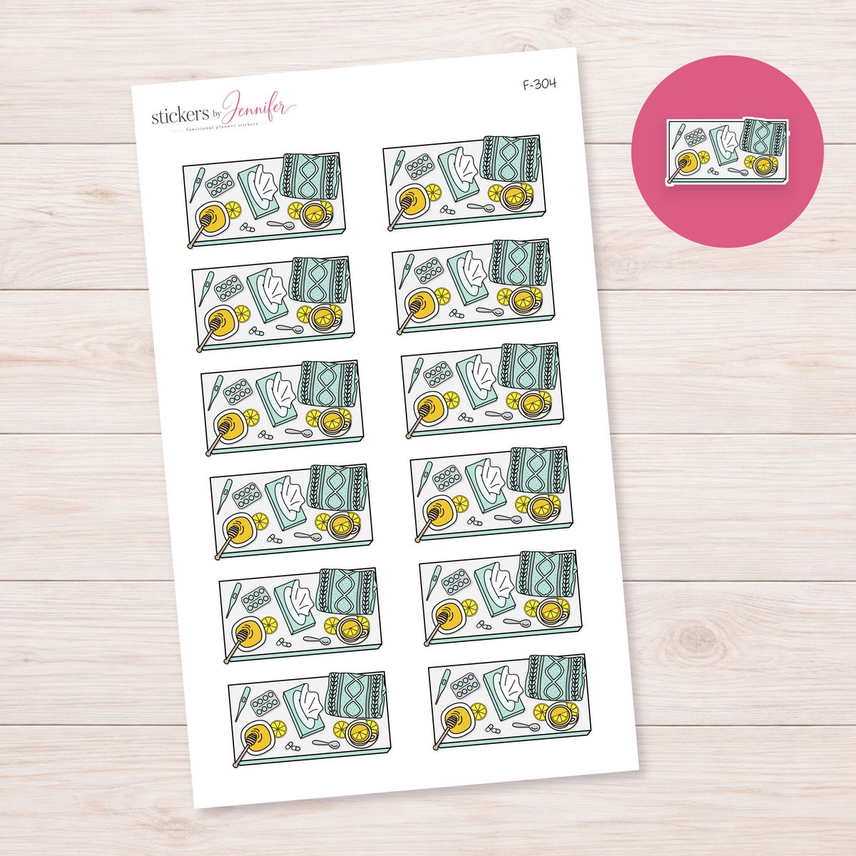 Mint Self-Care Supplies Planner Stickers | F-304