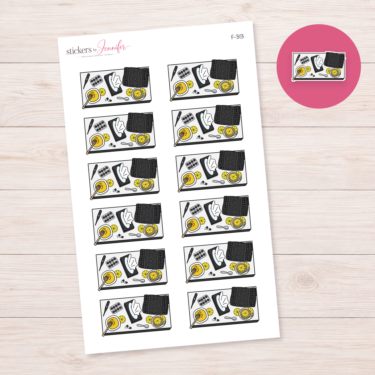 Black Sick Day Flat Lay Planner Stickers | F-313