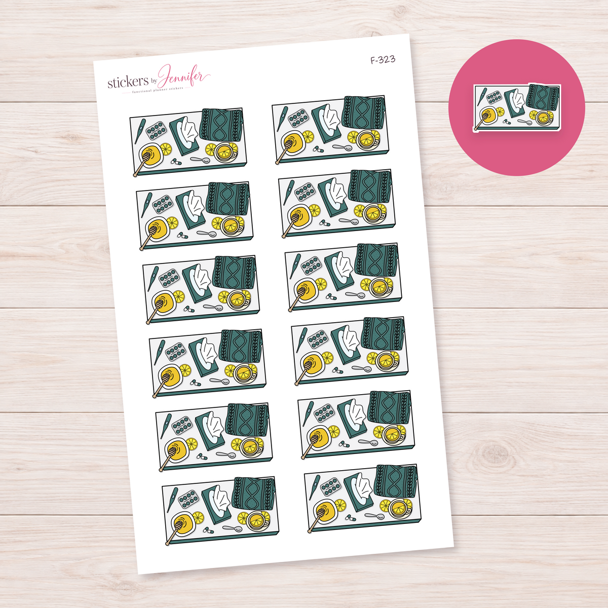 Forest Green Self-Care Supplies Planner Stickers | F-323
