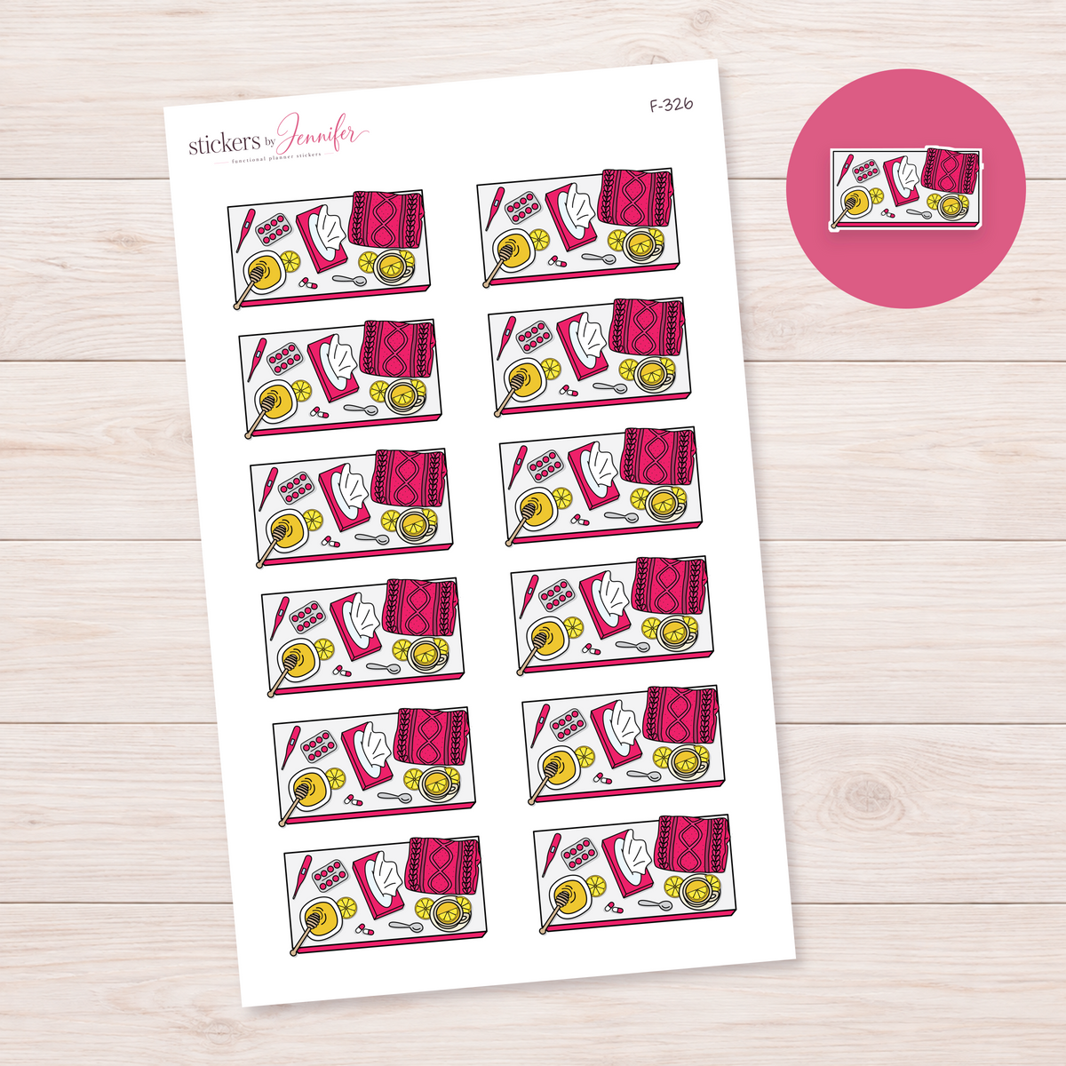 Hot Pink Self-Care Supplies Planner Stickers | F-326