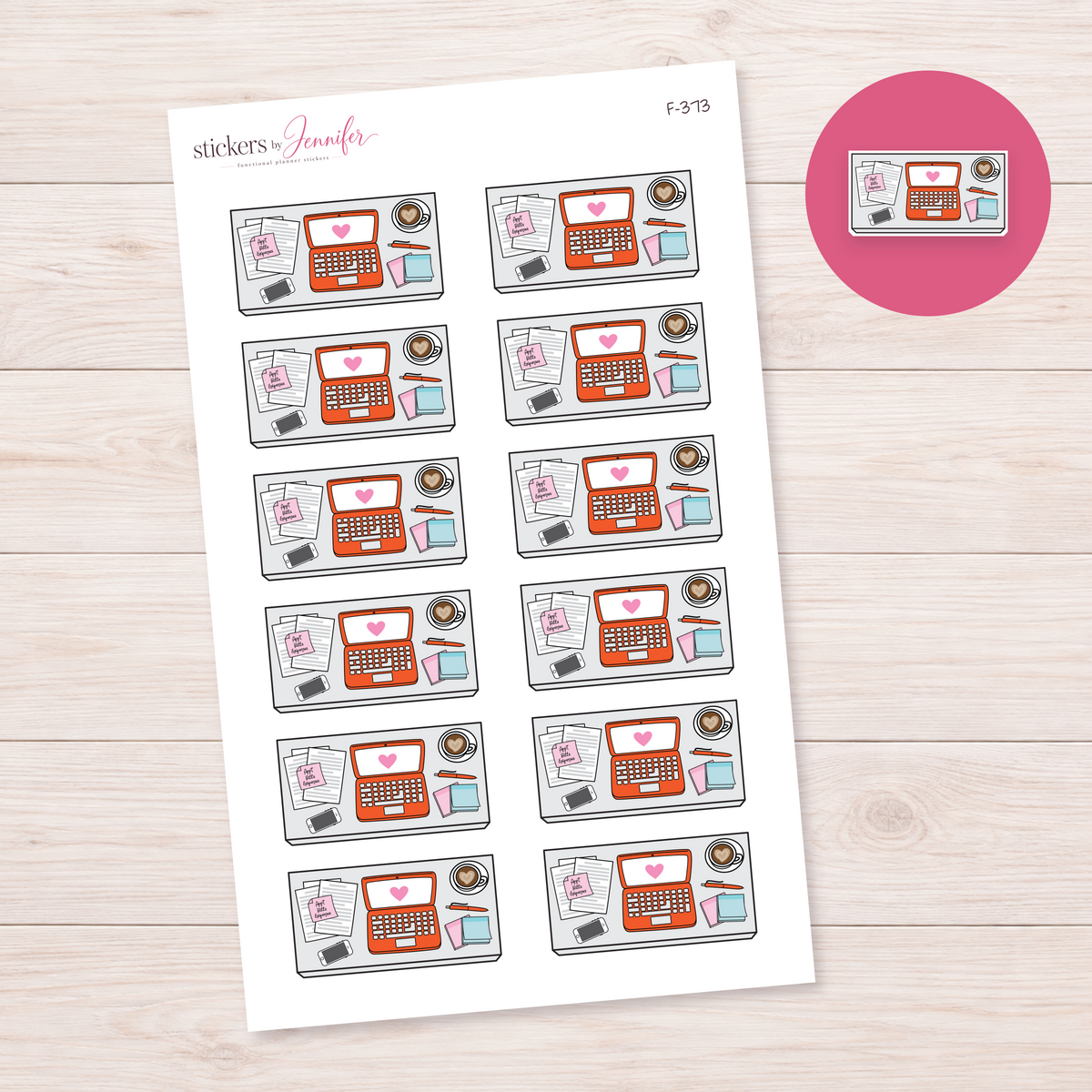 Orange Laptop Desk Flat Lay Planner Stickers | F-373