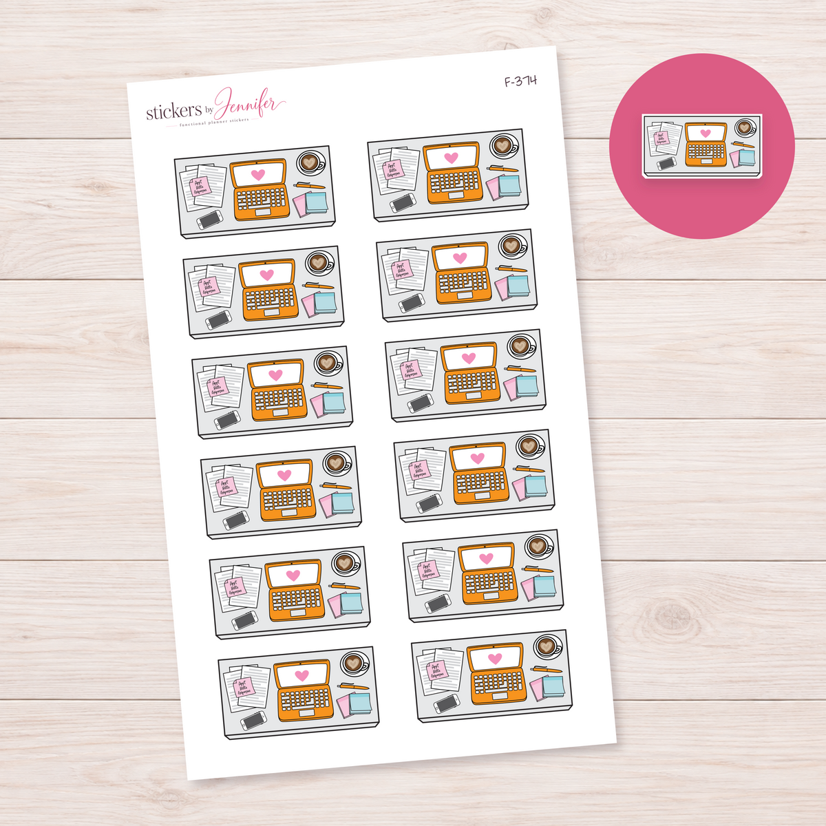 Orange Laptop Workspace Planner Stickers | F-374