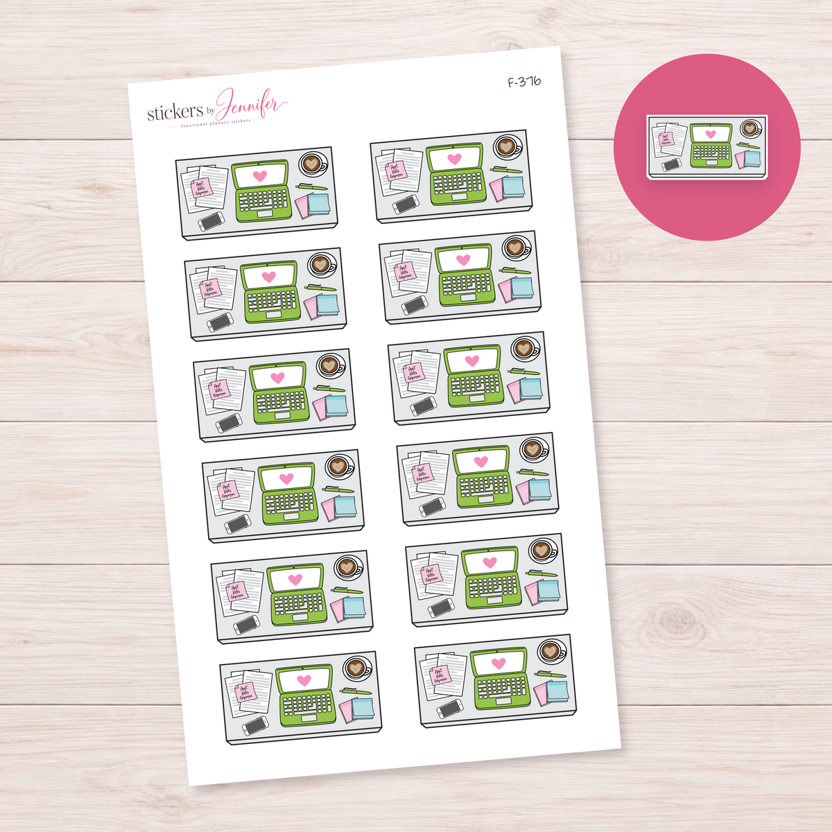 Lime Laptop Desk Flat Lay Planner Stickers | F-376