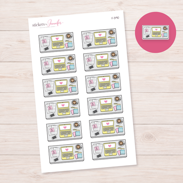 Yellow Laptop Workspace Planner Stickers | F-390