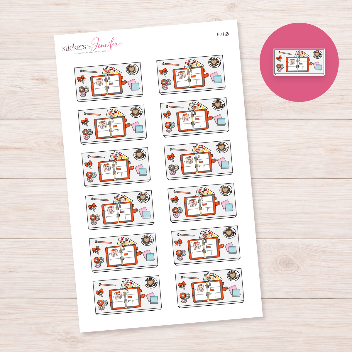 Orange Open Planner Flat Lay Planner Stickers | F-418