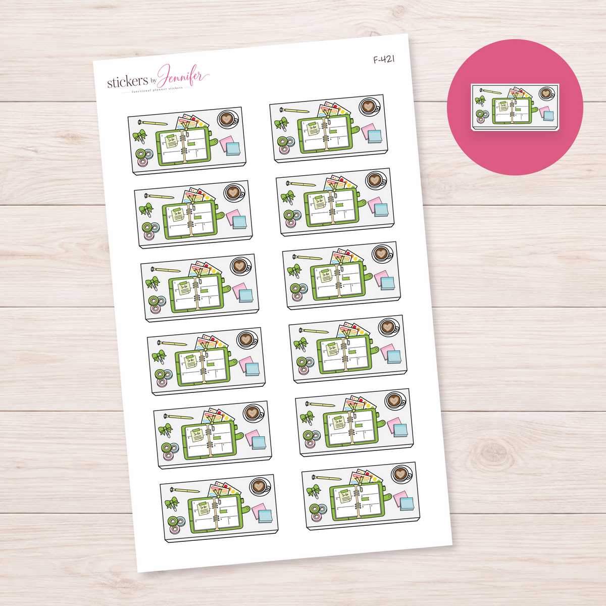 Lime Open Planner Flat Lay Planner Stickers | F-421