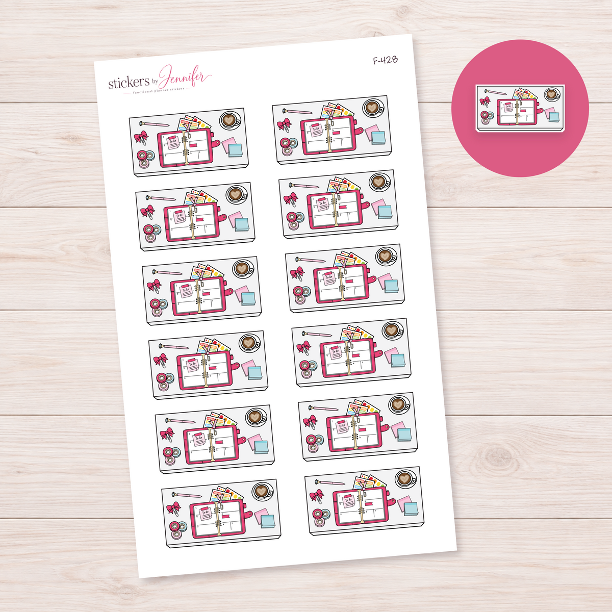 Pink Open Planner Flat Lay Planner Stickers | F-428