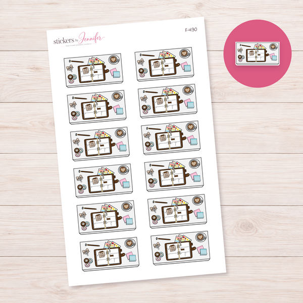 Dark Brown Open Planner Flat Lay Planner Stickers | F-430