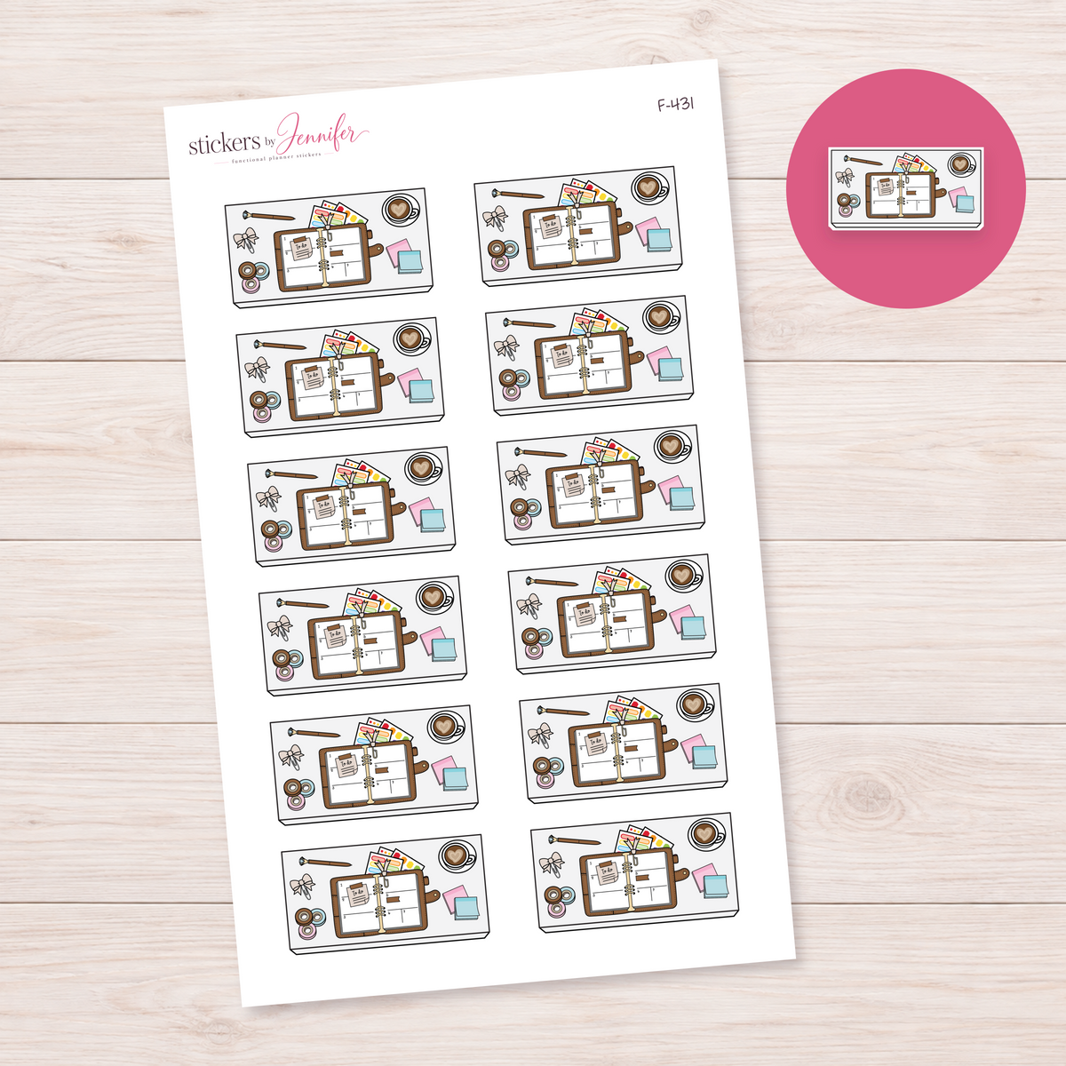 Brown Open Planner Flat Lay Planner Stickers | F-431