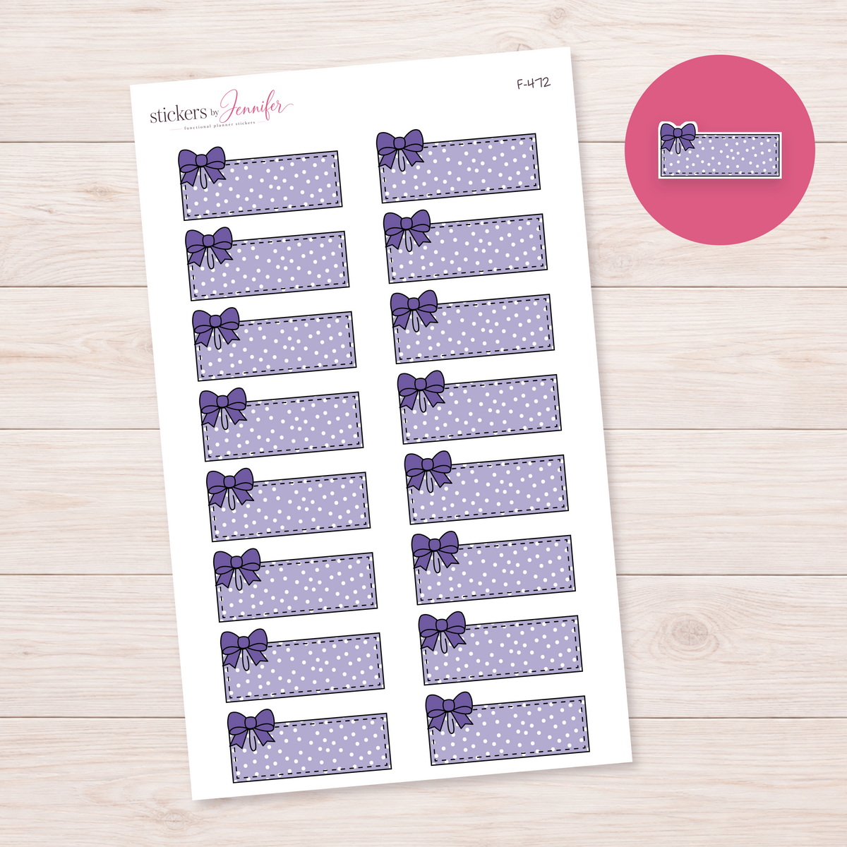 Purple Polka Dot Bow Label Planner Stickers | F-472