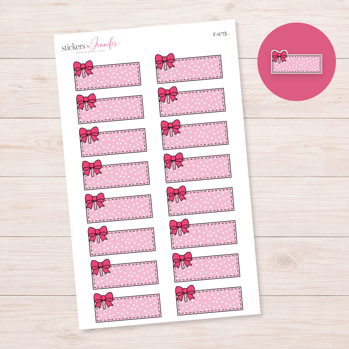 Pink Polka Dot Bow Label Planner Stickers | F-473