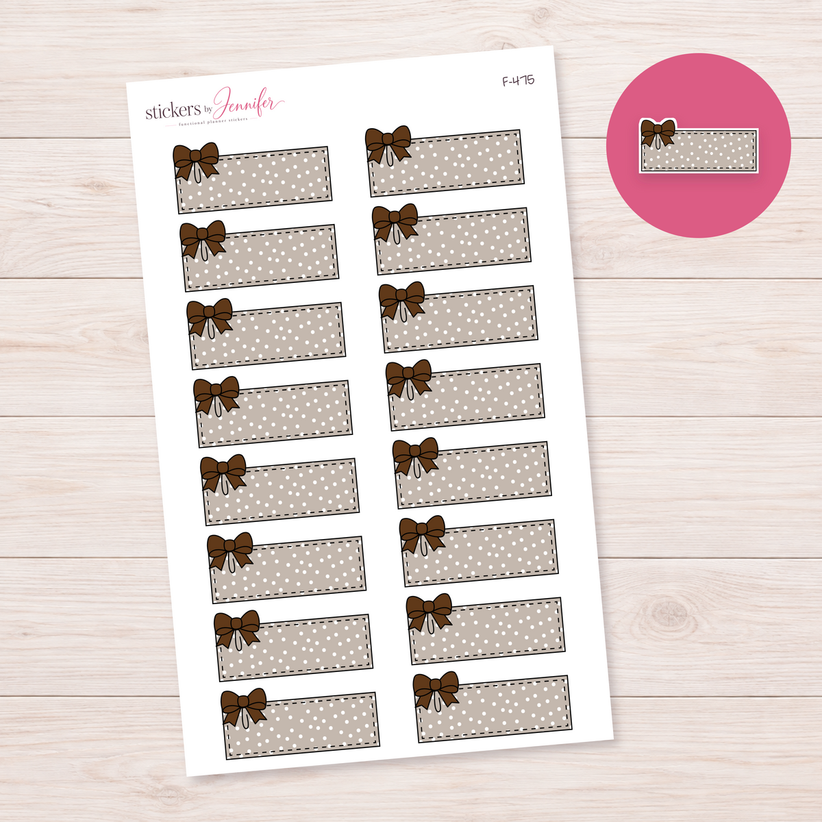 Dark Brown Polka Dot Bow Label Planner Stickers | F-475