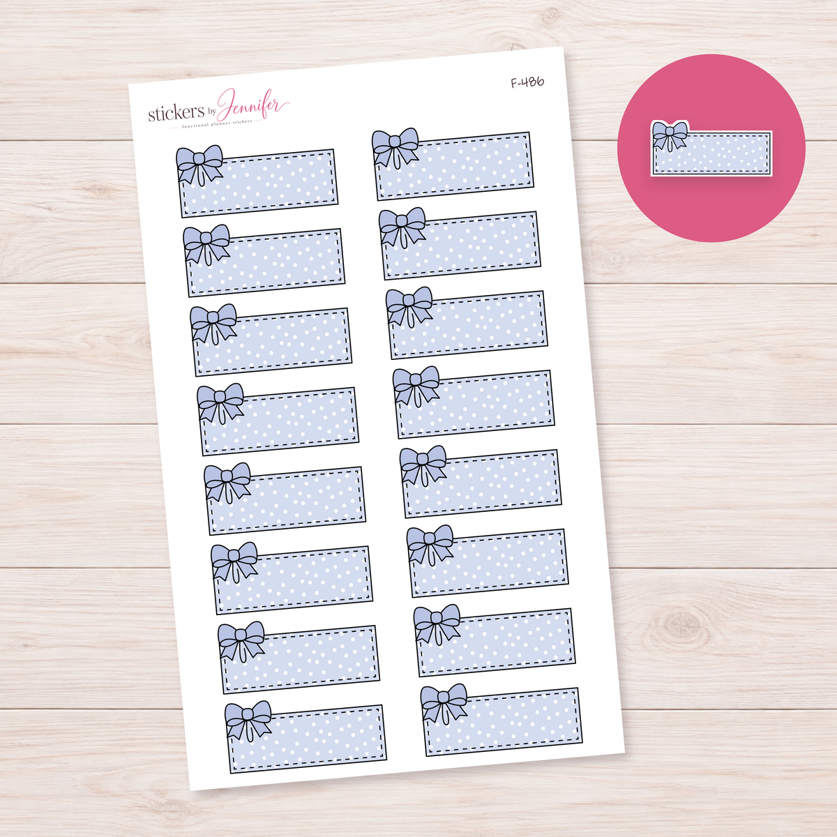 Periwinkle Polka Dot Bow Label Planner Stickers | F-486