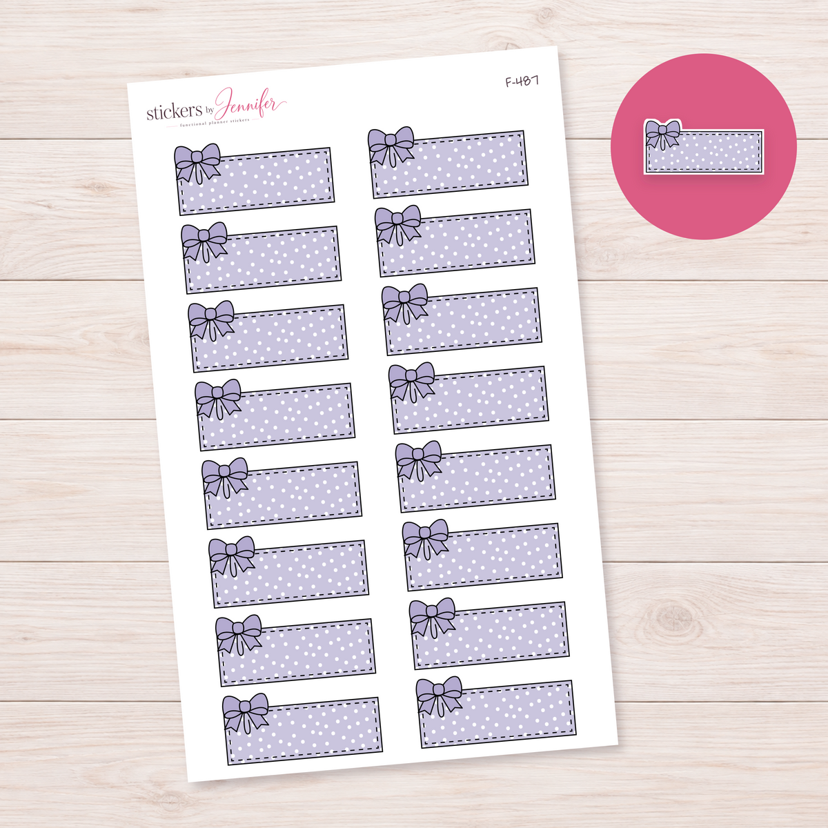 Lavender Polka Dot Bow Label Planner Stickers | F-487