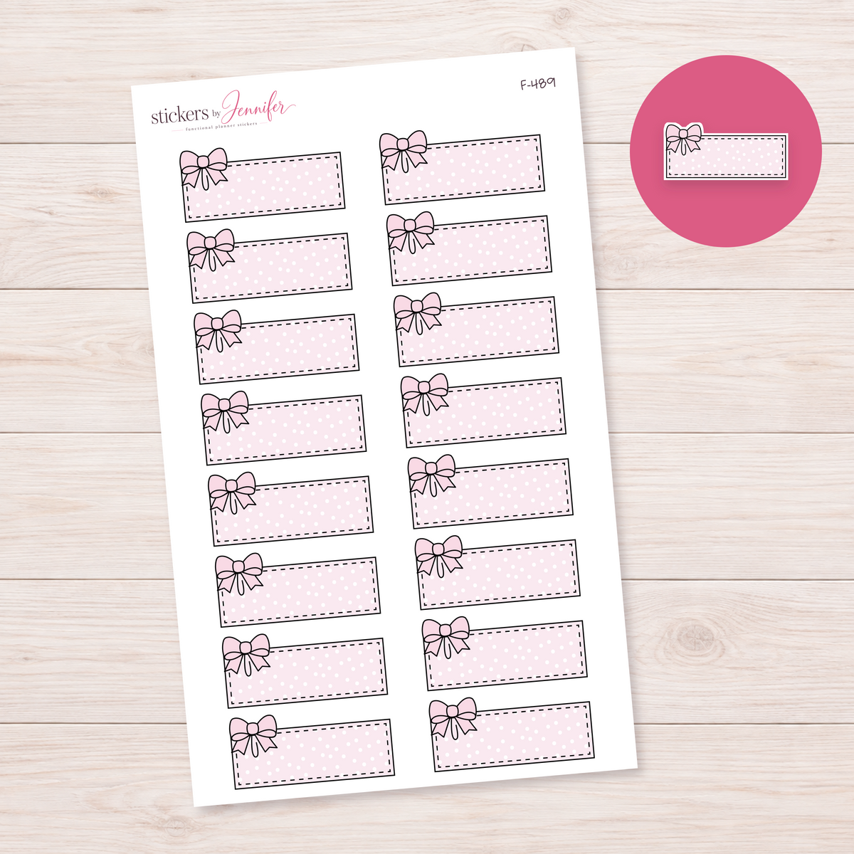 Pale Pink Polka Dot Bow Label Planner Stickers | F-489