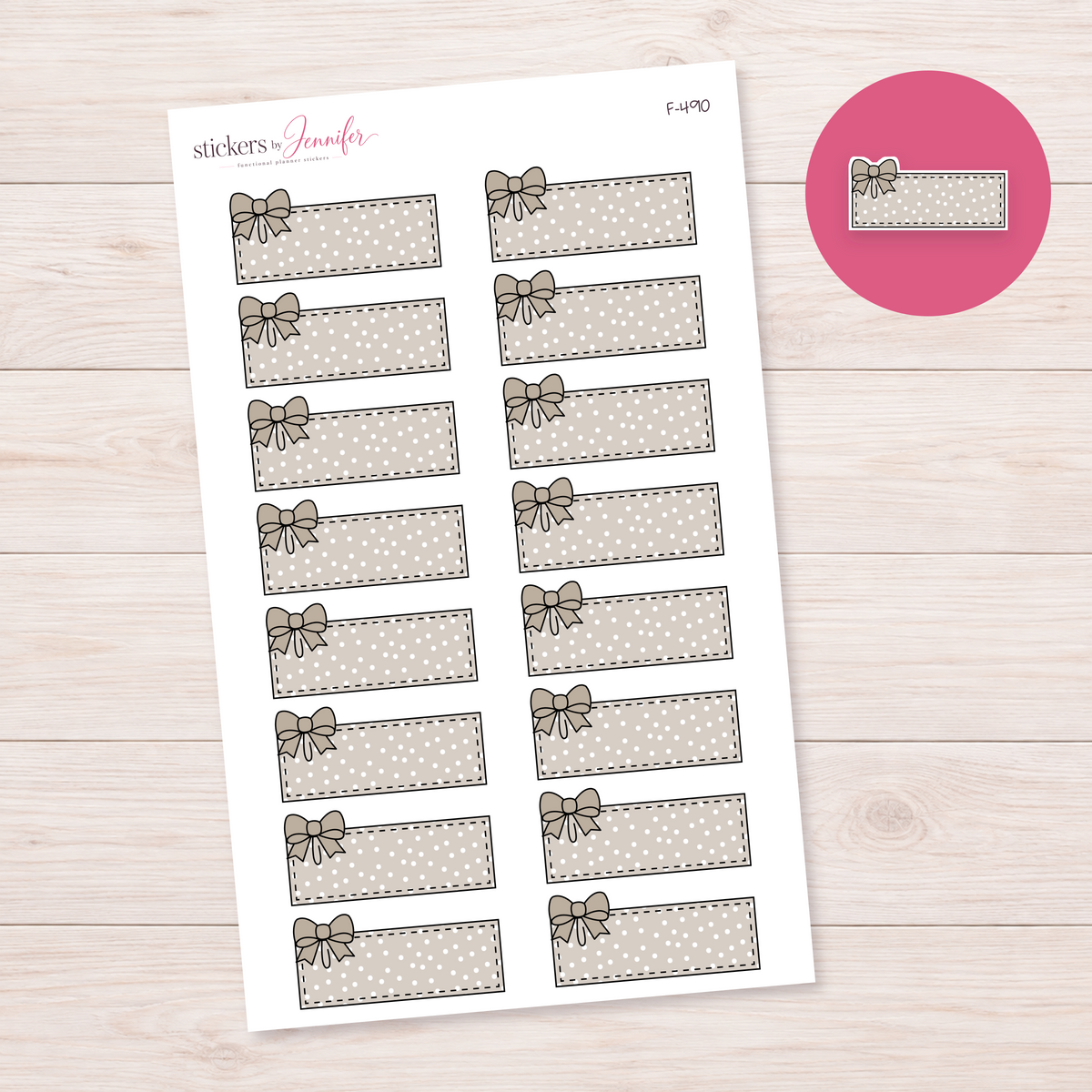 Taupe Polka Dot Bow Label Planner Stickers | F-490