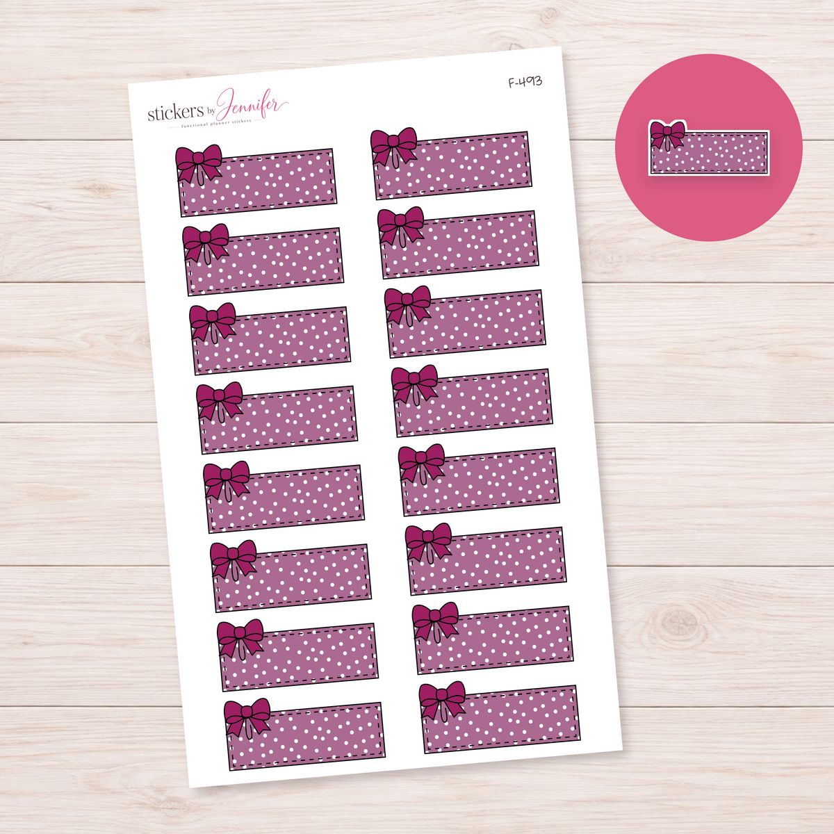 Berry Polka Dot Bow Label Planner Stickers | F-493