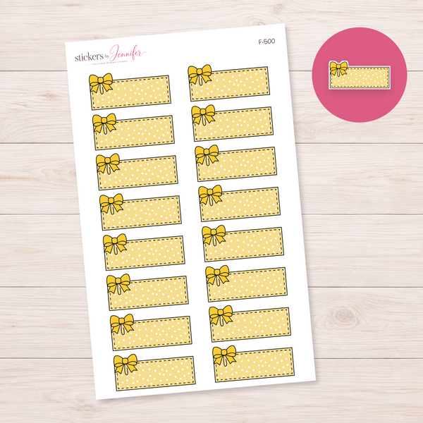 Yellow Polka Dot Bow Label Planner Stickers | F-500