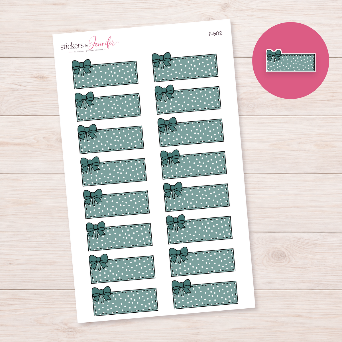 Forest Green Bow Label Planner Stickers | F-502