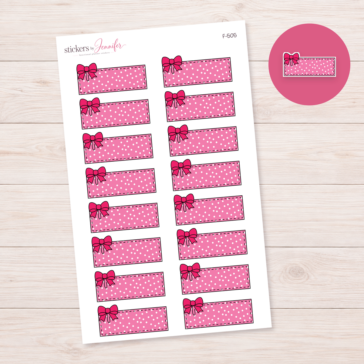 Hot Pink Bow Label Planner Stickers | F-505