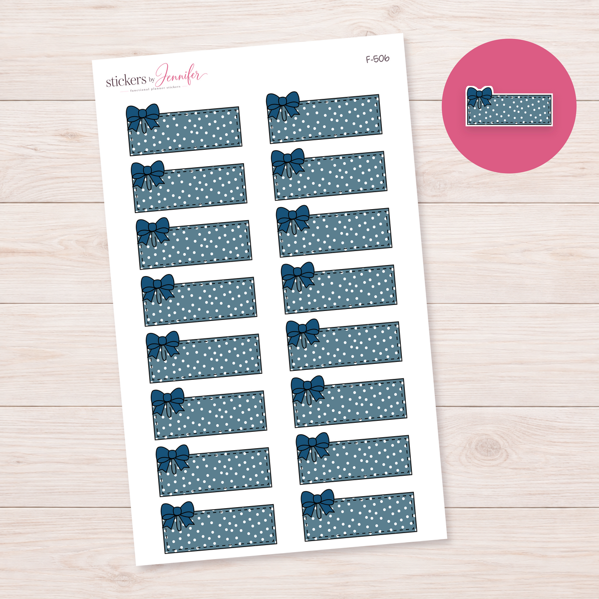 Navy Polka Dot Bow Label Planner Stickers | F-506