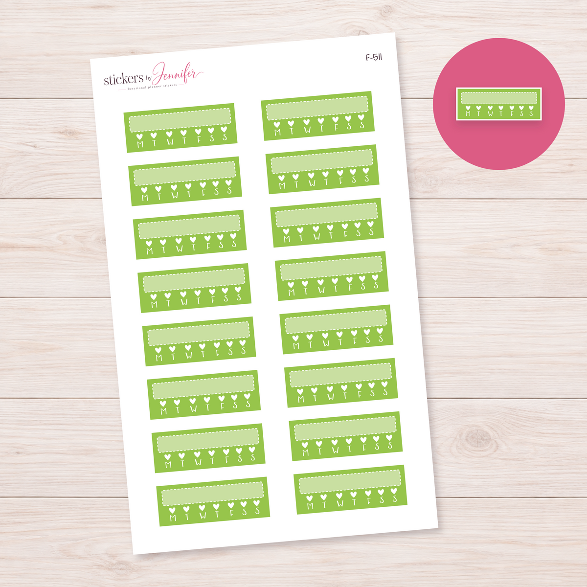 Lime Weekly Heart Habit Tracker Planner Stickers | F-511