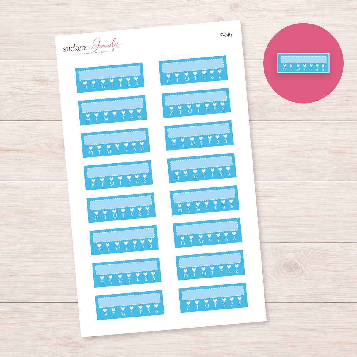 Sky Blue Weekly Heart Habit Tracker Planner Stickers | F-514