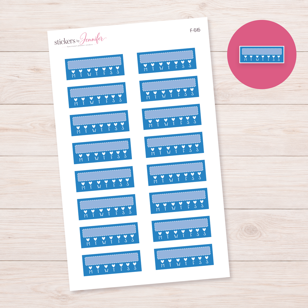Blue Weekly Heart Habit Tracker Planner Stickers | F-515