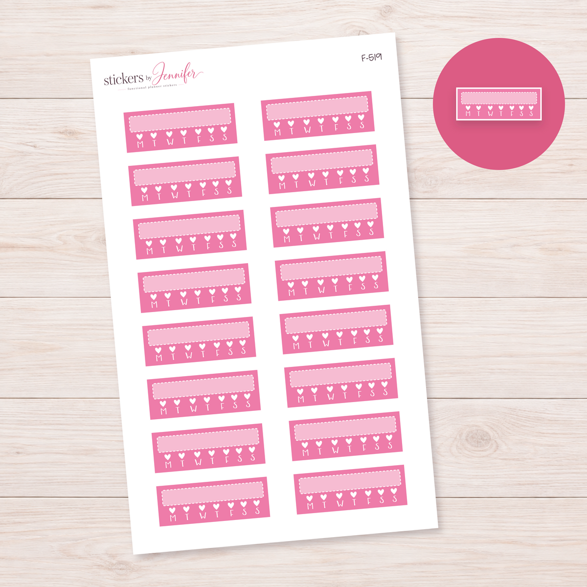 Pink Weekly Heart Habit Tracker Planner Stickers | F-519
