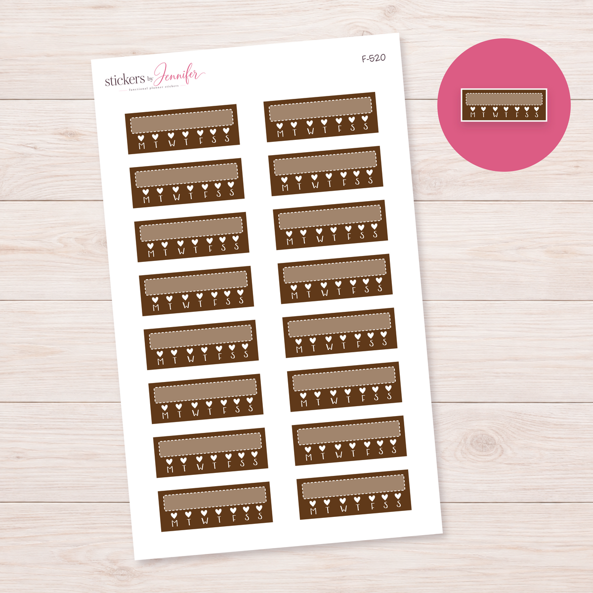 Brown Weekly Heart Habit Tracker Planner Stickers | F-520