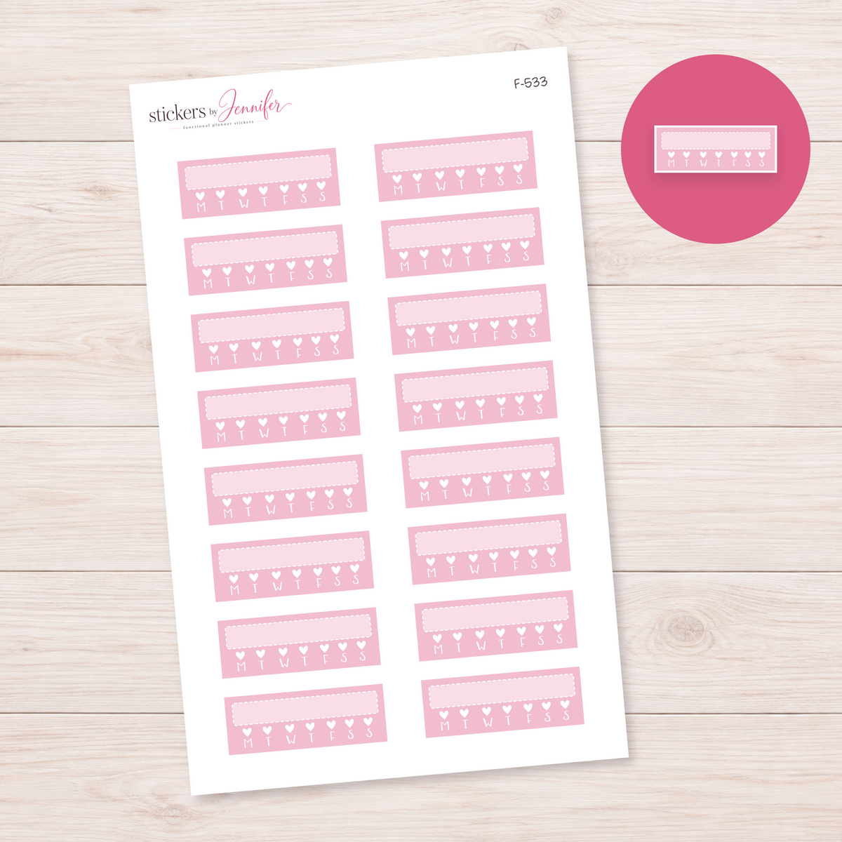 Soft Pink Weekly Heart Habit Tracker Planner Stickers | F-533