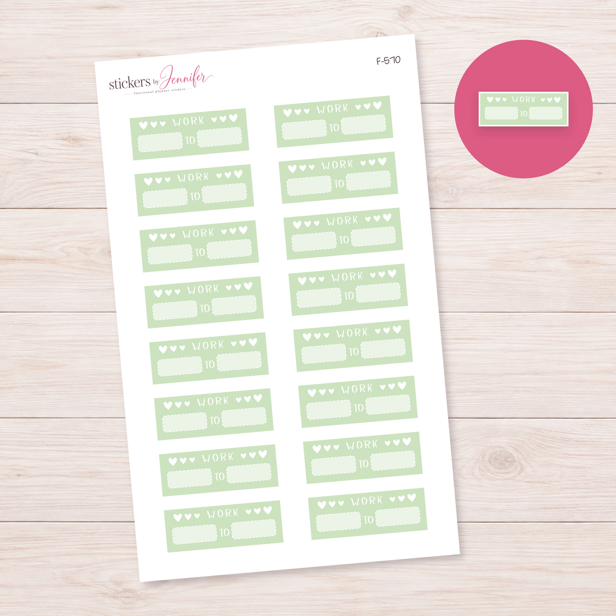 Mint Work Hours Label Planner Stickers | F-570