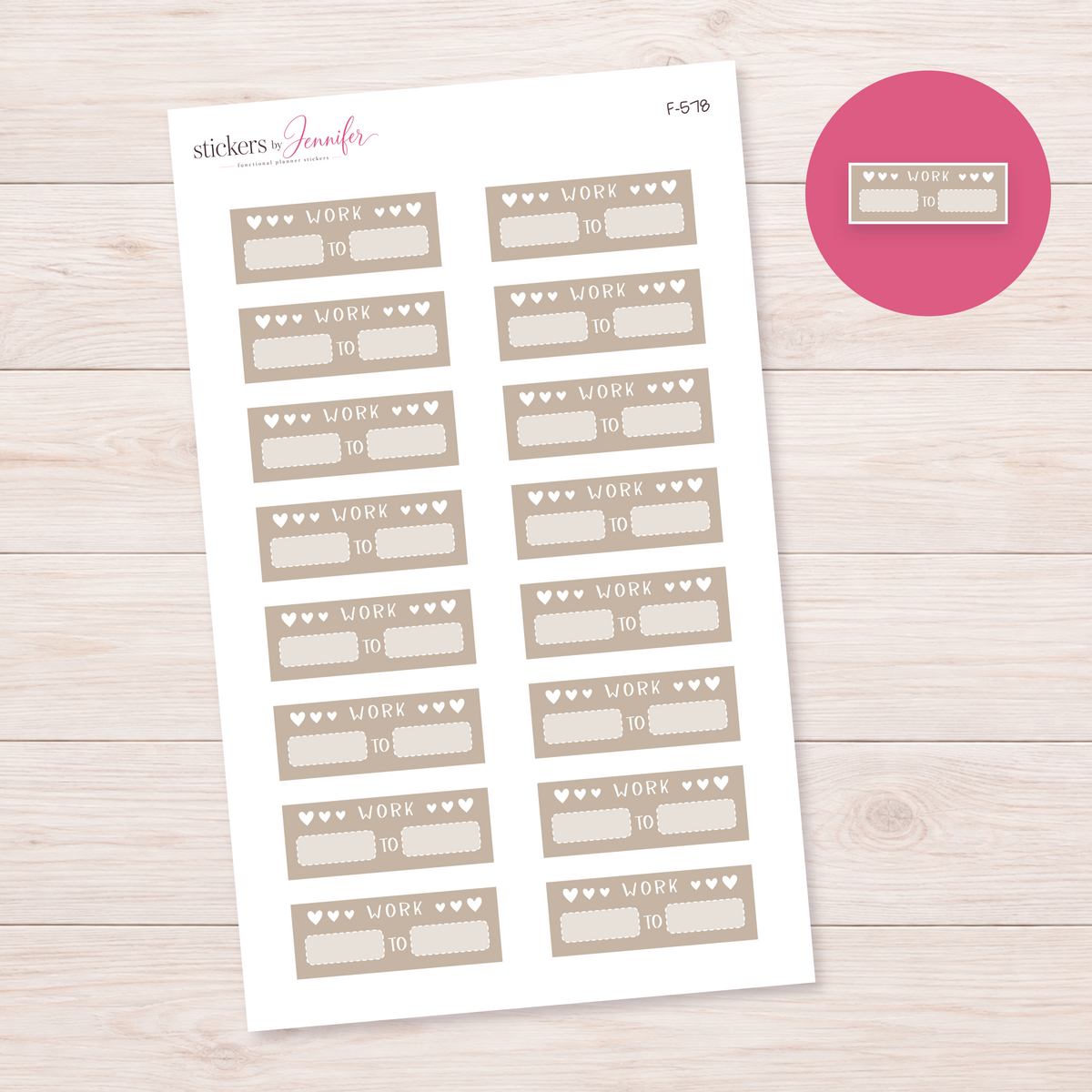 Taupe Work Hours Label Planner Stickers | F-578