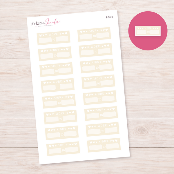 Cream Work Hours Label Planner Stickers | F-586