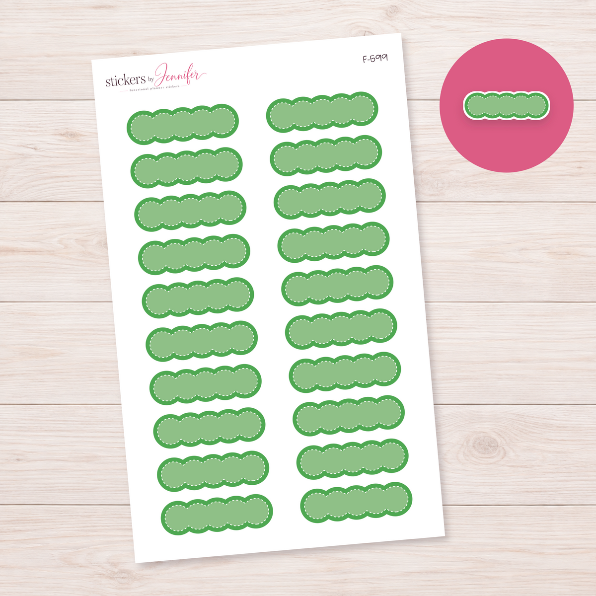Green Scalloped Label Planner Stickers | F-599