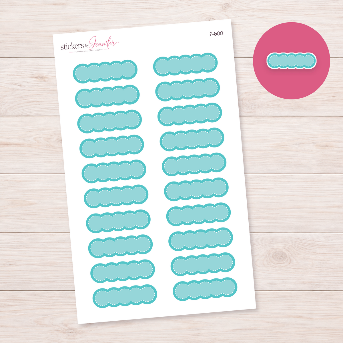 Teal Scalloped Label Planner Stickers | F-600