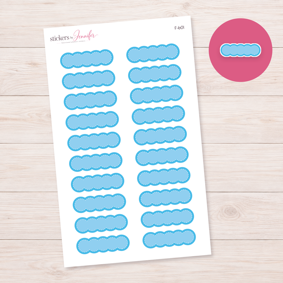Sky Blue Scalloped Label Planner Stickers | F-601