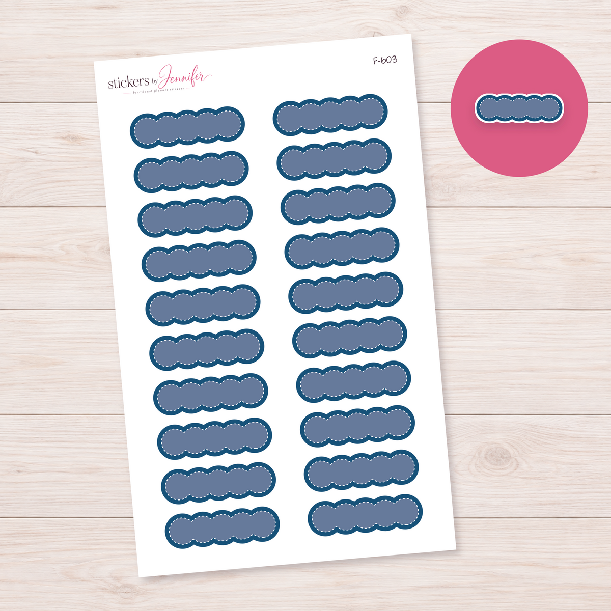 Deep Blue Scalloped Label Planner Stickers | F-603