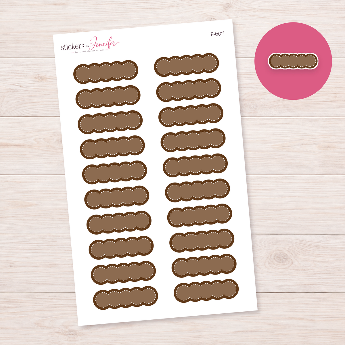 Brown Scalloped Label Planner Stickers | F-607