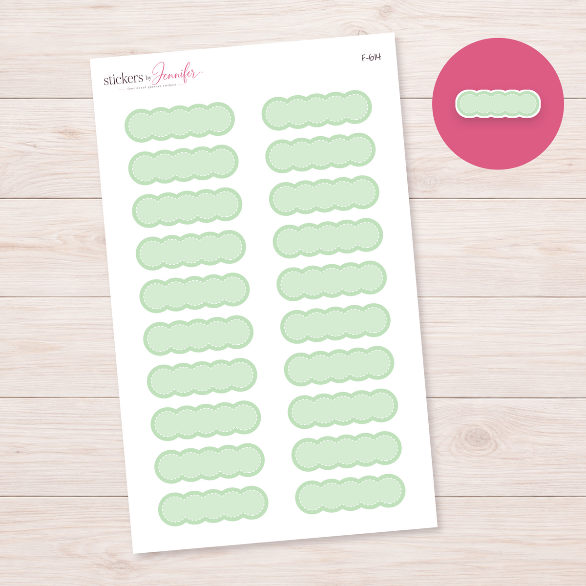 Mint Scalloped Label Planner Stickers | F-614
